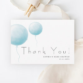 Modern Soft Pastel Blue Balloon Baby Boy Shower Bedankkaart