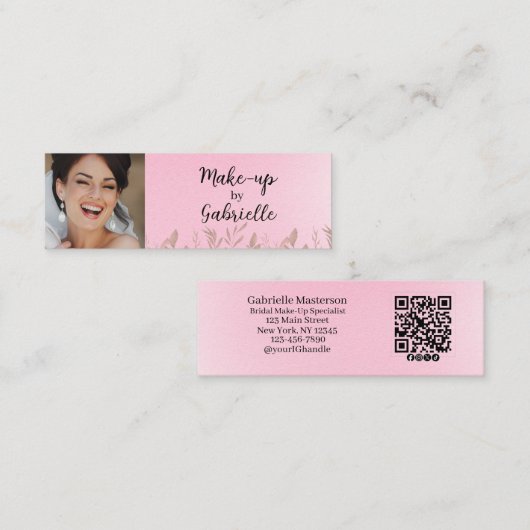 Modern Soft Pink Botanical Photo Script QR Code  Contactkaartje (Voorkant / Achterkant)