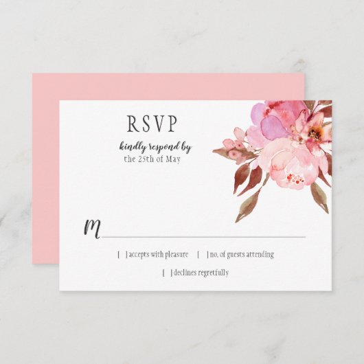Modern Soft Pink Peonies Greenery RSVP | (Voorkant / Achterkant)