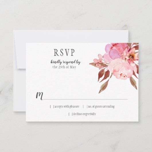 Modern Soft Pink Peonies Greenery RSVP | Kaartje (Voorkant)