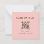 Modern Soft Pink QR Code Wedding  Online RSVP Card Notitiekaartje (Voorkant)
