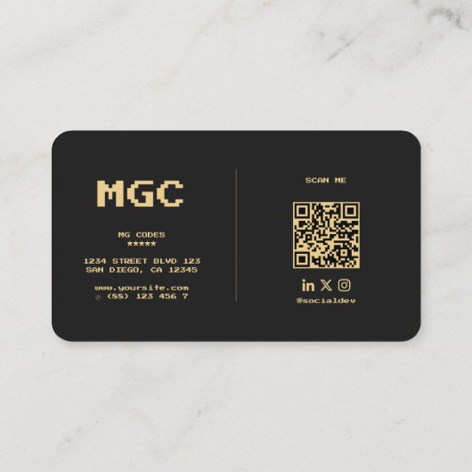 Modern Software Engineer Binair Monogram Zwart Visitekaartje (Achterkant)