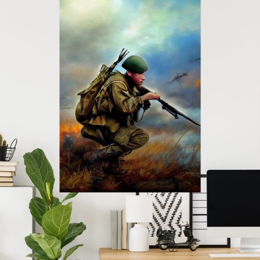 Modern Soldaat AI Digital Art Poster #01 (Thuiskantoor)