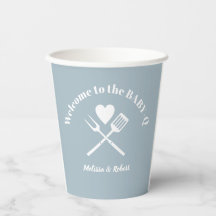 Modern Solid Blue Boy BABY-Q Baby shower BBQ