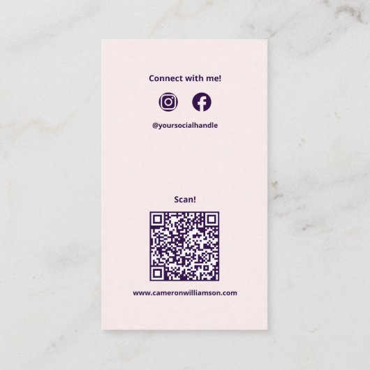Modern Solid Blush Monogram QR Code Sociaal Visitekaartje (Achterkant)