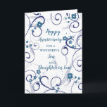 Modern Son & Daughter in Law Bruiloft Jubileum Kaart<br><div class="desc">Gelukkige trouwjubileumkaart voor zoon en dochter in de wet met modern blauw bloemen en wervelingen ontwerp,  en oprechte vers.</div>