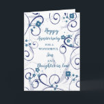 Modern Son & Daughter in Law Bruiloft Jubileum Kaart<br><div class="desc">Gelukkige trouwjubileumkaart voor zoon en dochter in de wet met modern blauw bloemen en wervelingen ontwerp,  en oprechte vers.</div>