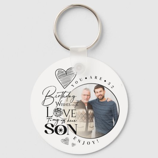 Modern Son , grandson Birthday Typography Photo Sleutelhanger (Voorkant)