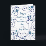 Modern Son & Son in Law Bruiloft Jubileum Kaart<br><div class="desc">Gelukkige trouwjubileumkaart voor zoon en zoon in de wet met modern blauw bloemen en wervelingen ontwerp,  en oprechte vers.</div>