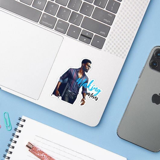 Modern Sophisticated Custom-Cut Vinyl Sticker (Laptop met iPhone)