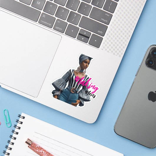 Modern Sophisticated Custom-Cut Vinyl Sticker (Laptop met iPhone)