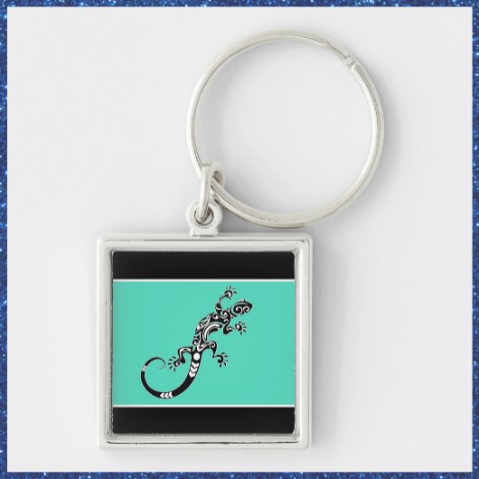 Modern Southwestern Gecko Zee Green en Black Sleutelhanger