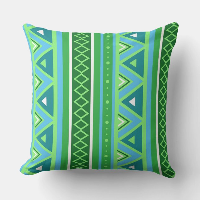 Modern Southwestern Geometric, Green en Aqua Buitenkussen (Voorkant)