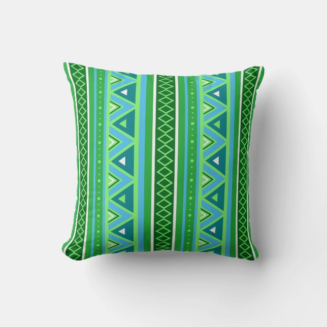 Modern Southwestern Geometric, Green en Aqua Thor Kussen (Voorkant)