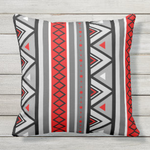 Modern Southwestern Geometric, Red & Grey/Grey Buitenkussen