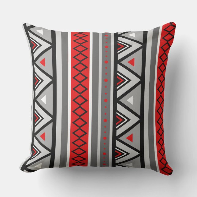 Modern Southwestern Geometric, Red & Grey/Grey Buitenkussen (Voorkant)