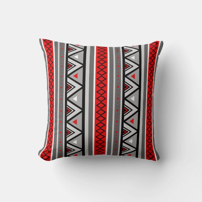 Modern Southwestern Geometric, Red & Grey/Grey T Kussen (Voorkant)