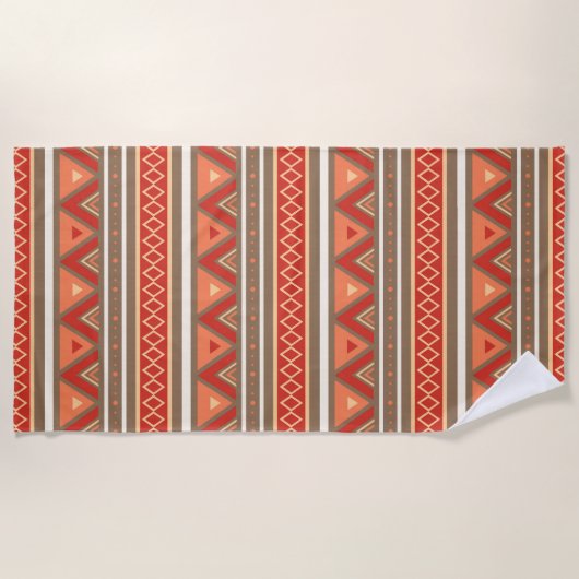 Modern Southwestern Geometric, Taupe & Oranje Strandlaken (Voorkant)
