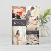 Modern Spaans Script Photo Collage Wedding Bedankkaart (Staand voorkant)