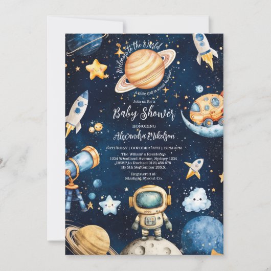 Modern Space Outer Galaxy Baby shower Kaart (Voorkant)