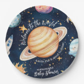 Modern Space Outer Galaxy Baby shower Papieren Bordje (Voorkant)