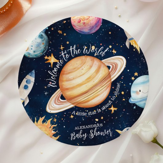 Modern Space Outer Galaxy Baby shower Papieren Bordje