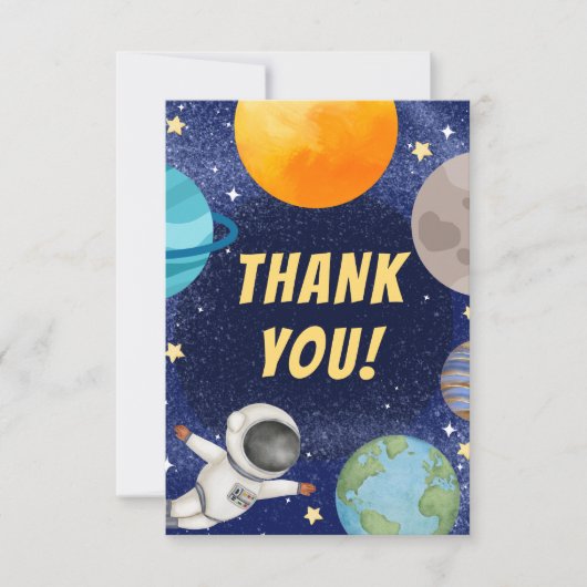 Modern Space verjaardagsfeestje bedankt kaart (Voorkant)