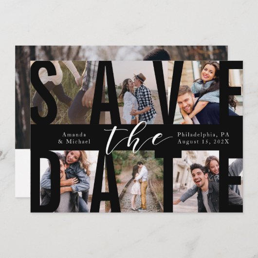 Modern Sparen de Collage van de Foto van de Datum Kaart (Voorkant / Achterkant)