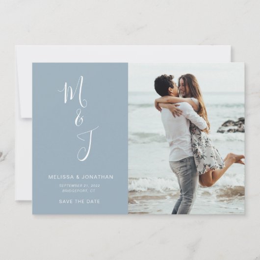 Modern sparen de Datum Blauw van de Powder Save The Date (Voorkant)