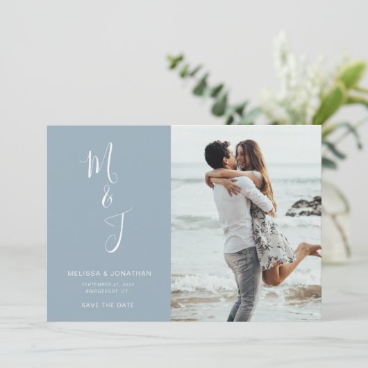 Modern sparen de Datum Blauw van de Powder Save The Date (Staand voorkant)