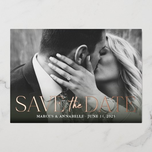 Modern sparen de Datum Blush / Roos Gold Folie Uitnodiging (Voorkant)