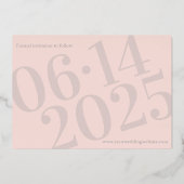 Modern sparen de Datum Blush / Roos Gold Folie Uitnodiging (Achterkant)