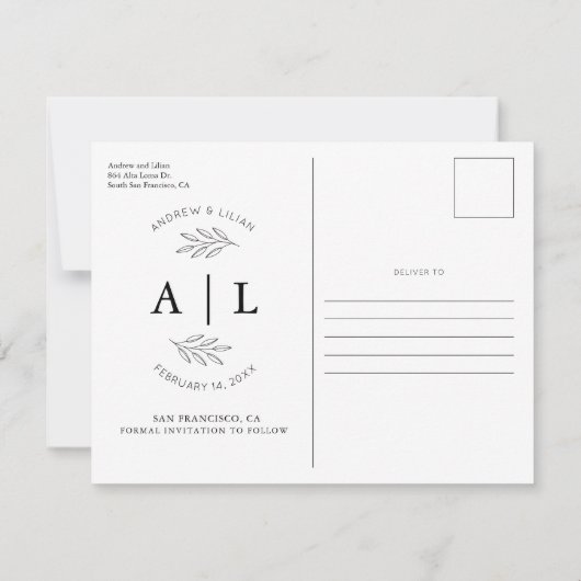 Modern sparen de Datum Eenvoudige Monogram van de Kaart (Achterkant)