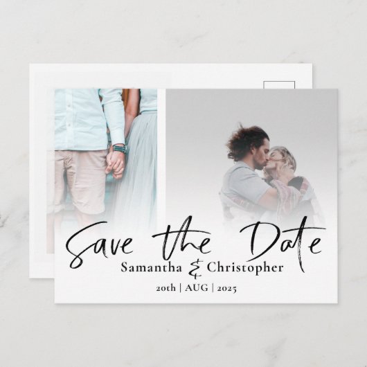 Modern sparen de Datum Elegant de Collage van de F Aankondigingskaart (Voorkant / Achterkant)