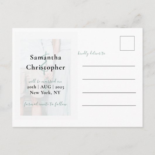 Modern sparen de Datum Elegant de Collage van de F Aankondigingskaart (Achterkant)