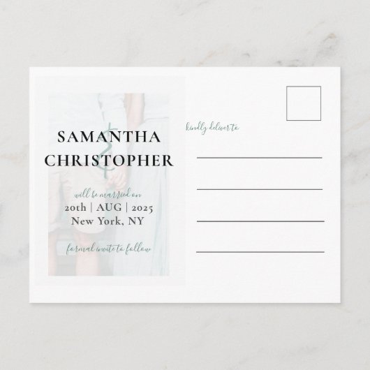 Modern sparen de Datum Elegant de Collage van de F Aankondigingskaart (Achterkant)