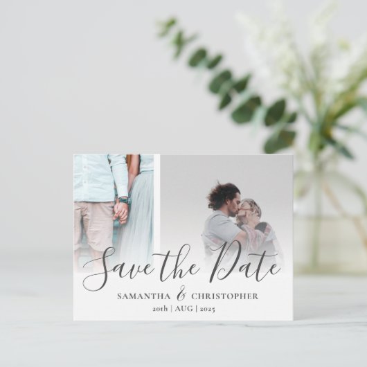 Modern sparen de Datum Elegant de Collage van de F Aankondigingskaart (Staand voorkant)