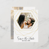 Modern Sparen de Datum Gold Geometric Foto Folie Feestdagen Briefkaart (Voorkant / Achterkant)