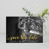 Modern Sparen de Datum Gold Handwrited Foto Folie Uitnodiging (Staand Voorkant)
