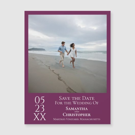 Modern sparen de Datum Magnet van de Foto Magenta  (Voorkant)