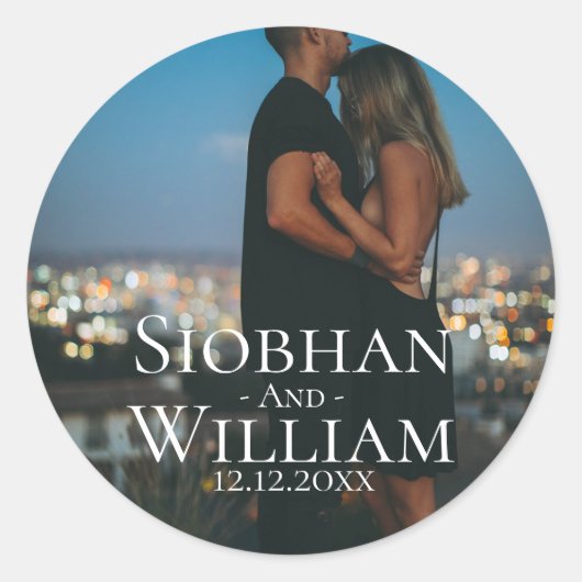 Modern sparen de Datum Persoonlijke Foto Ronde Sticker (Voorkant)