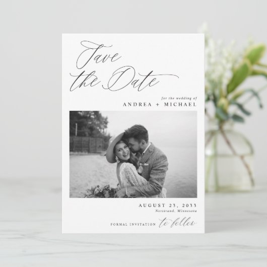 Modern sparen de Kaart van de Datum Elegant Foto (Staand voorkant)