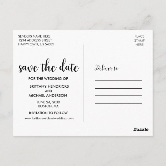 Modern sparen de Verloving van de Datum de Paar Fo Briefkaart (Achterkant)