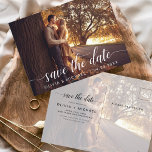 Modern sparen de Witte Handgeschreven Foto van de  Briefkaart<br><div class="desc">Handgeschreven Weddenschap Sparen de Kaarten van de Datum die een foto op de voor en rug hebben. Sparen de Herfst van de Datum, de Herfst, de Winter, de Lente of de kaarten van de Zomer bevatten een moderne hand geschreven cursieve manuscripttypografie die elegant, eenvoudig en modern zijn om na u...</div>