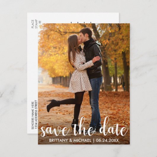 Modern sparen het Verloving van de Datum de Paars Briefkaart (Voorkant / Achterkant)