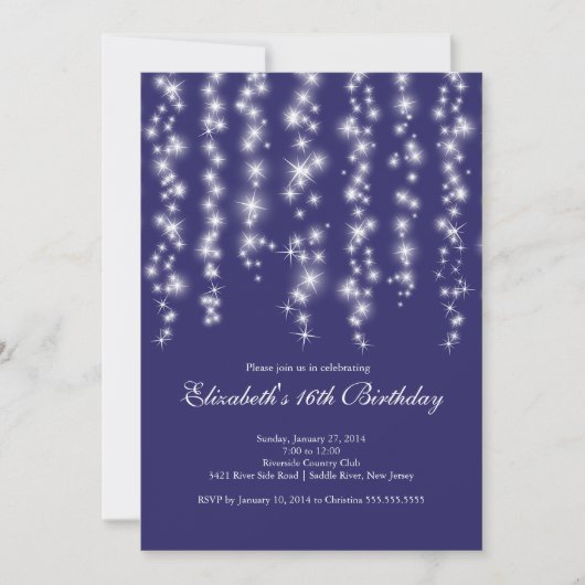 Modern Sparkle Blue Sweet Sixteen Birthday Party Kaart (Voorkant)