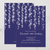 Modern Sparkle Blue Sweet Sixteen Birthday Party Kaart (Voorkant / Achterkant)