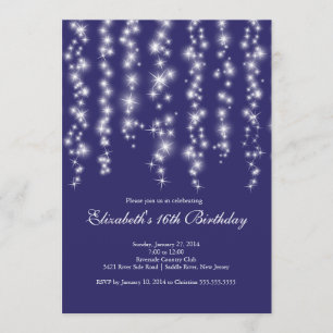 Modern Sparkle Blue Sweet Sixteen Birthday Party Kaart