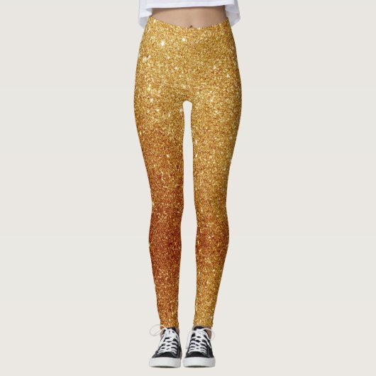 Modern Sparkle Gold Glitter Leggings voor dames (Voorkant)