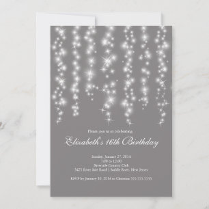 Modern Sparkle Grey Sweet Sixteen Birthday Party Kaart